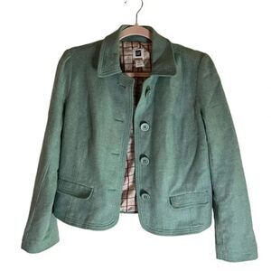 Vintage Gap Wool Blend Jacket Sz 6 Seafoam Cropped Blazer Pockets Preppy Y2K 90s